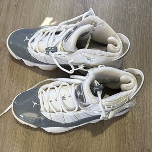 Jordan Kids' Air Utility High-Top Sneakers in White & Grey